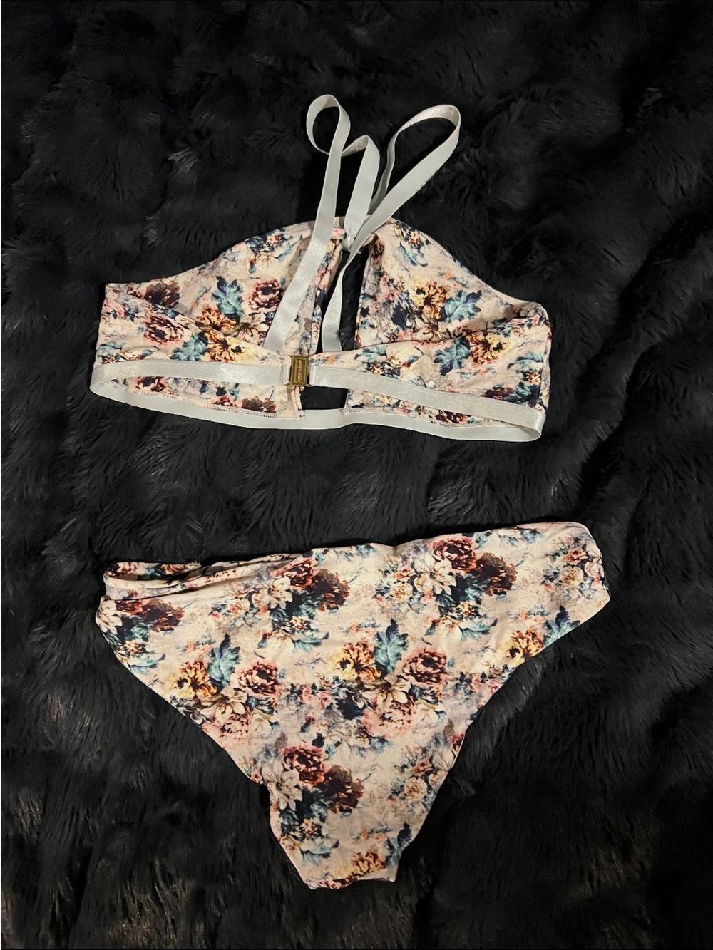 Floral Print Women's Bikini Set - Light Beige - Picture 2 of 3